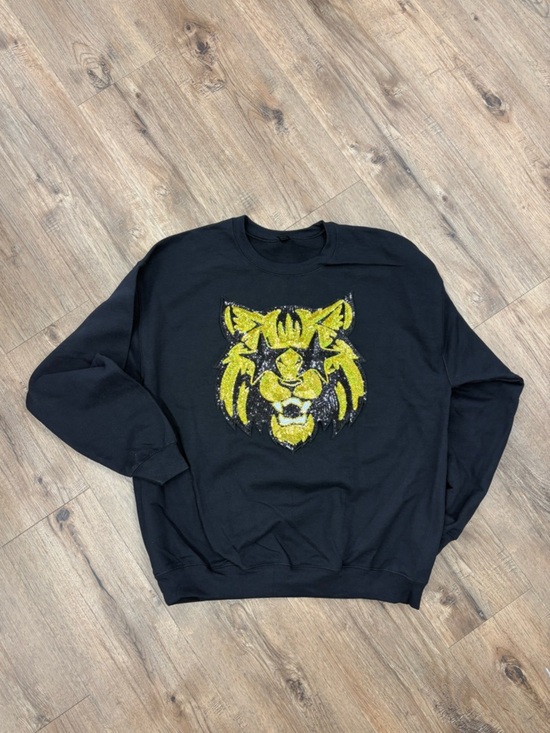 Gildan Sweaters - Gildan Black Crewneck with Yellow Tiger Face Graphic